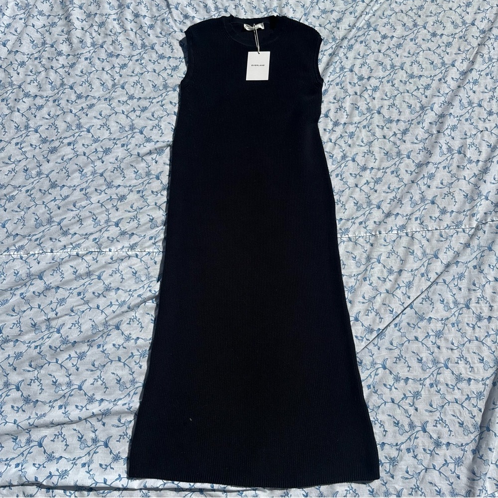 Everlane City Midi Slip Dress in Black- Knit Dress-NWT